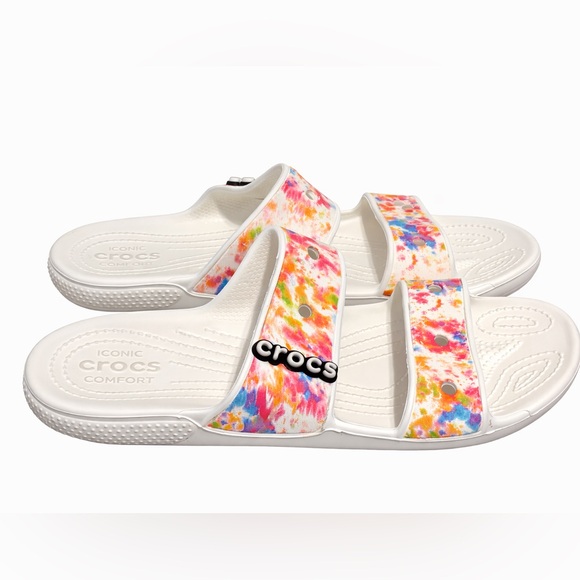 Crocs Classic Tie-Dye Graphic Slide Sandals Rainbow Swirl Women’s 9 Men’s 7 - Picture 2 of 6
